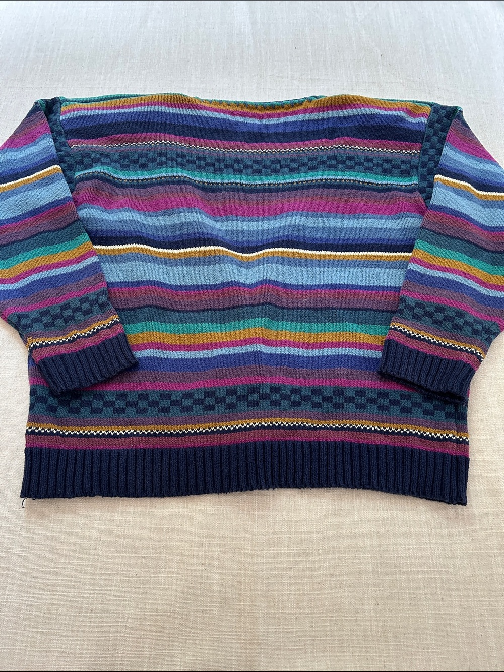 Vintage L.L. Bean Multi-Color Striped V-Neck Cardigan Sweater #592 Women's Large - Picture 10 of 15